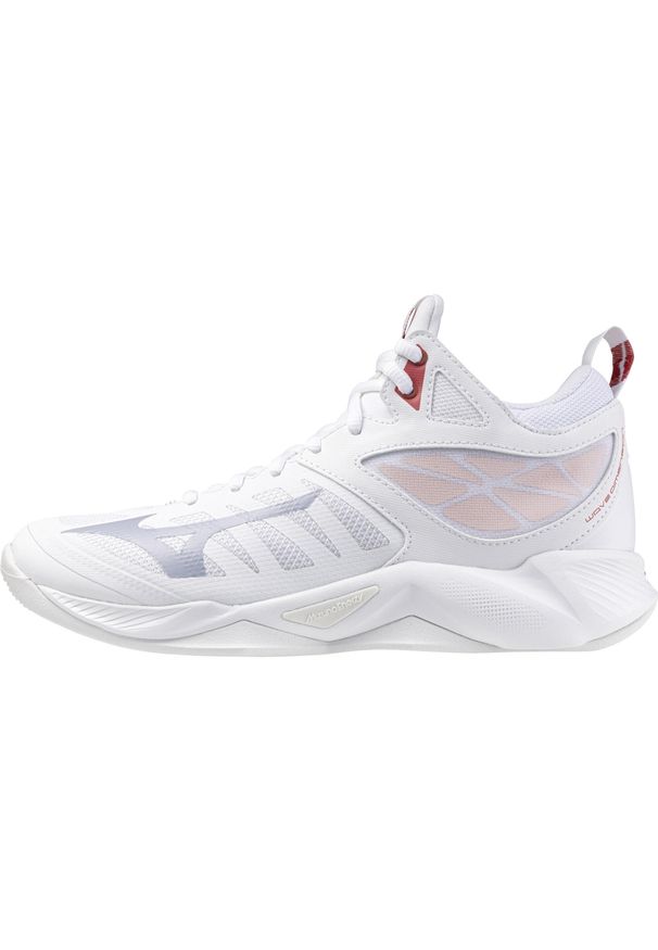 Damskie buty halowe Mizuno Wave Dimension Mid. Kolor: biały, różowy, wielokolorowy. Model: Mizuno Wave. Sport: siatkówka