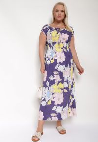 Born2be - Fioletowo-Żółta Sukienka z Bawełny o Rozkloszowanym Kroju z Gumką w Talii Euretta. Okazja: na co dzień. Kolor: fioletowy. Materiał: bawełna. Sezon: lato. Typ sukienki: rozkloszowane. Styl: casual, klasyczny #7