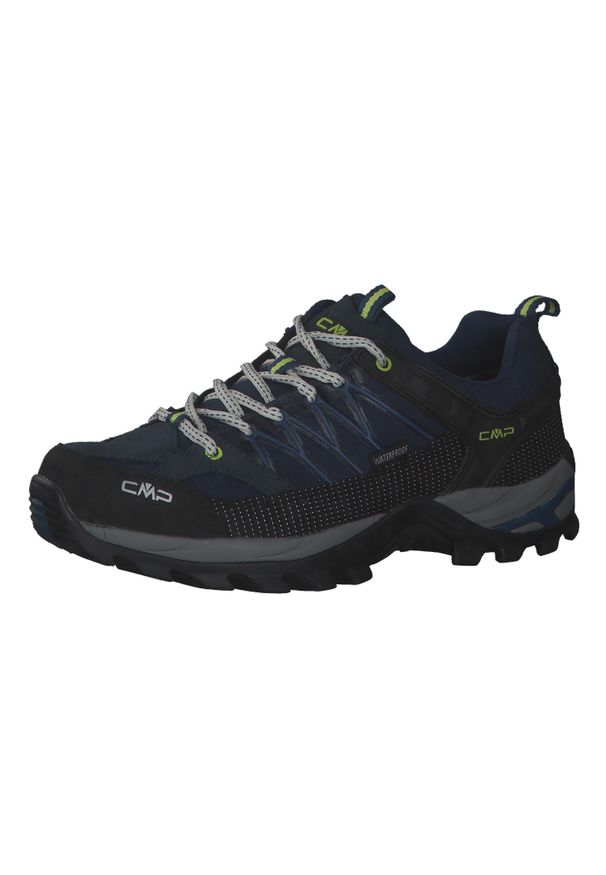 Buty trekkingowe męskie CMP Rigel Low. Zapięcie: sznurówki. Kolor: niebieski, czarny, wielokolorowy. Materiał: skóra, materiał, syntetyk, nylon, tkanina, zamsz. Szerokość cholewki: normalna. Sport: turystyka piesza