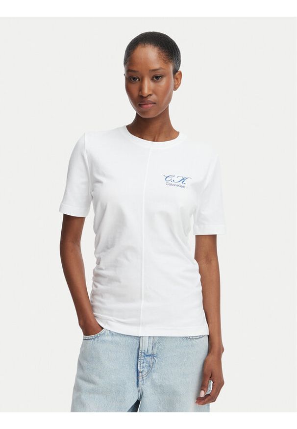 Calvin Klein Jeans T-Shirt LV047G808G Biały Slim Fit. Kolor: biały. Materiał: bawełna
