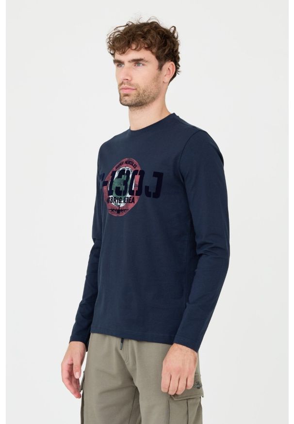 Aeronautica Militare - AERONAUTICA MILITARE Granatowy męski longsleeve bawełniany, Rozmiar XL. Kolor: niebieski. Materiał: bawełna. Długość rękawa: długi rękaw