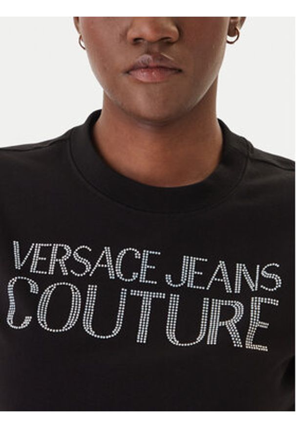 Versace Jeans T-Shirt 80HAHT09 Czarny Regular Fit. Kolor: czarny. Materiał: bawełna