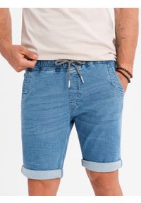 Ombre Clothing - Jeansowe szorty męskie z podwinięta nogawką - jasnoniebieskie V1 OM-SRDS-0161 - XXL. Kolor: niebieski. Materiał: jeans. Sezon: lato. Styl: klasyczny, elegancki