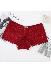Intica - Majtki koronkowe z sznurowaniem eleganckie na co dzień Aylin. Kolor: czerwony. Materiał: koronka. Wzór: koronka