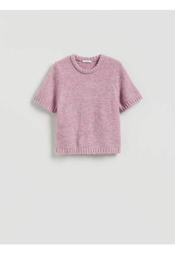 Reserved - Sweter z krótkimi rękawami - różowy. Kolor: różowy. Materiał: dzianina. Długość rękawa: krótki rękaw. Długość: krótkie