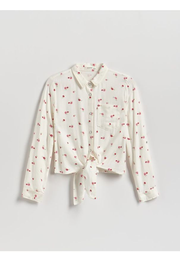 Reserved - Wiskozowa koszula w kwiaty - złamana biel. Materiał: wiskoza. Wzór: kwiaty