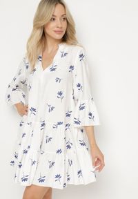 Born2be - Biała Sukienka z Wiskozą o Rozkloszowanym Kroju z Haftem i Falbankami Axneria. Okazja: na co dzień. Typ kołnierza: kołnierz z falbankami. Kolor: biały. Materiał: wiskoza. Wzór: haft. Typ sukienki: rozkloszowane. Styl: casual, klasyczny #1