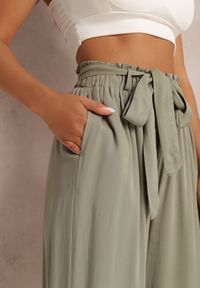 Renee - Ciemnozielone Spodnie Szerokie Phiorephis. Kolor: zielony. Materiał: materiał, tkanina, wiskoza. Długość: długie. Wzór: kwiaty, gładki #4