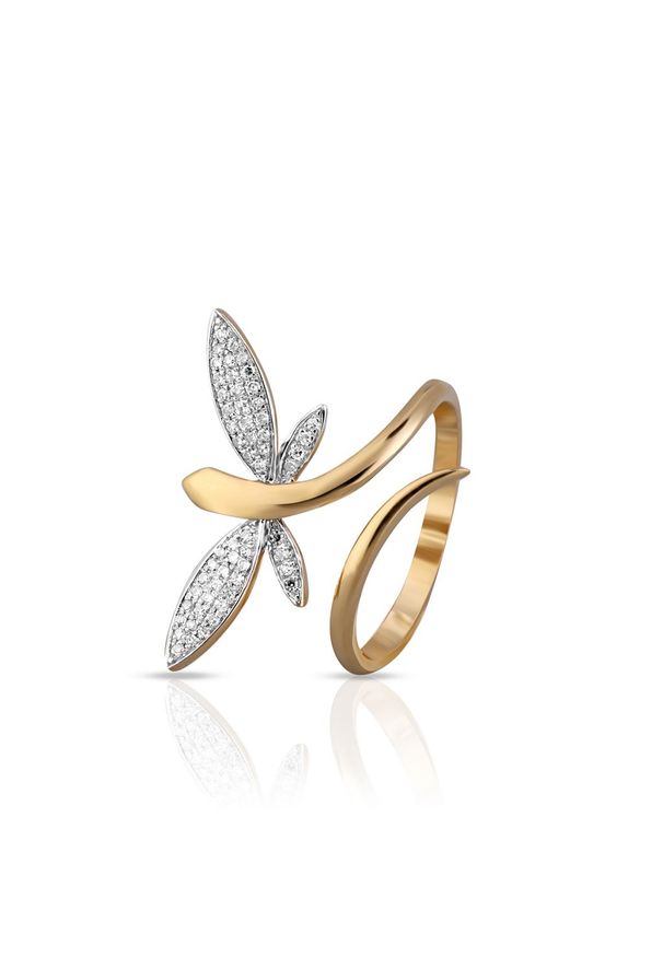 W.KRUK Wyjątkowy Złoty Pierścionek - złoto 585, Diament 0,14ct - ZDL/PB+76BK. Materiał: złote. Kolor: złoty. Wzór: aplikacja. Kamień szlachetny: diament