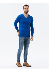 Ombre Clothing - Sweter męski z haftem E191 - niebieski - XXL. Kolor: niebieski. Materiał: materiał, nylon, dzianina, wiskoza. Wzór: haft. Styl: klasyczny, elegancki #4