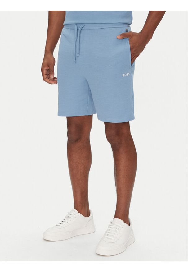BOSS Szorty piżamowe Waffle Shorts 50535884 Błękitny Relaxed Fit. Kolor: niebieski. Materiał: bawełna, syntetyk
