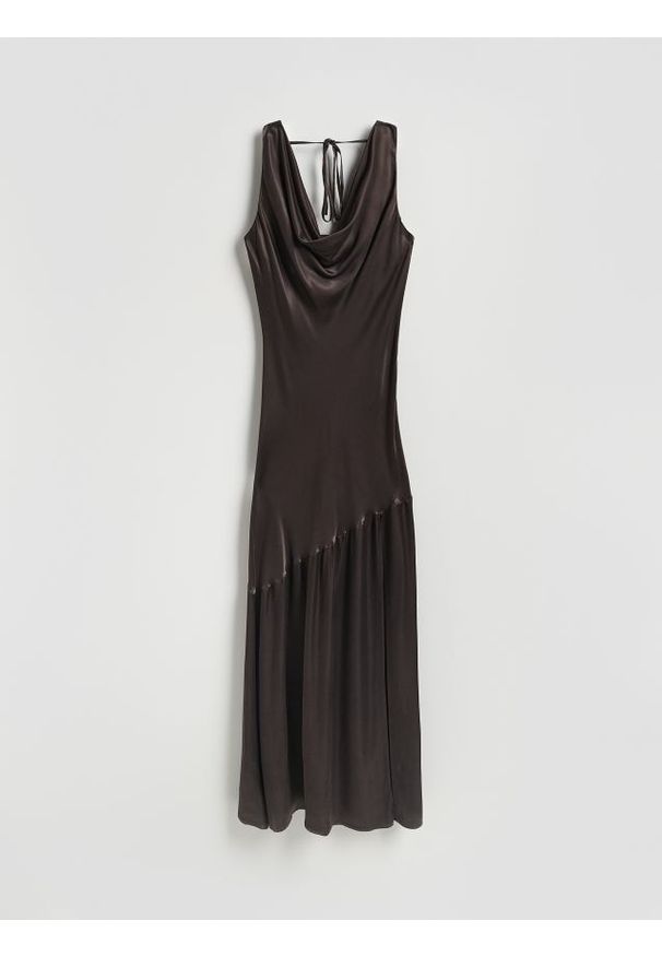 Reserved - Sukienka z wiskozy - ciemnobrązowy. Kolor: brązowy. Materiał: wiskoza