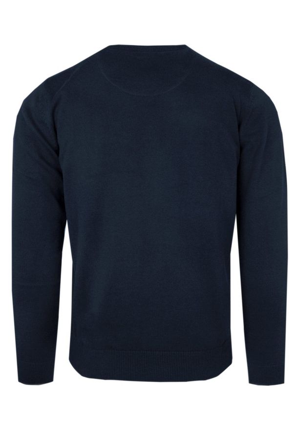 Męski Sweter z Dekoltem w Serek (V-Neck) - Alties - Ciemnoniebieski. Okazja: na co dzień, na spotkanie biznesowe. Typ kołnierza: dekolt w serek. Kolor: niebieski. Materiał: bawełna. Styl: elegancki, biznesowy, casual