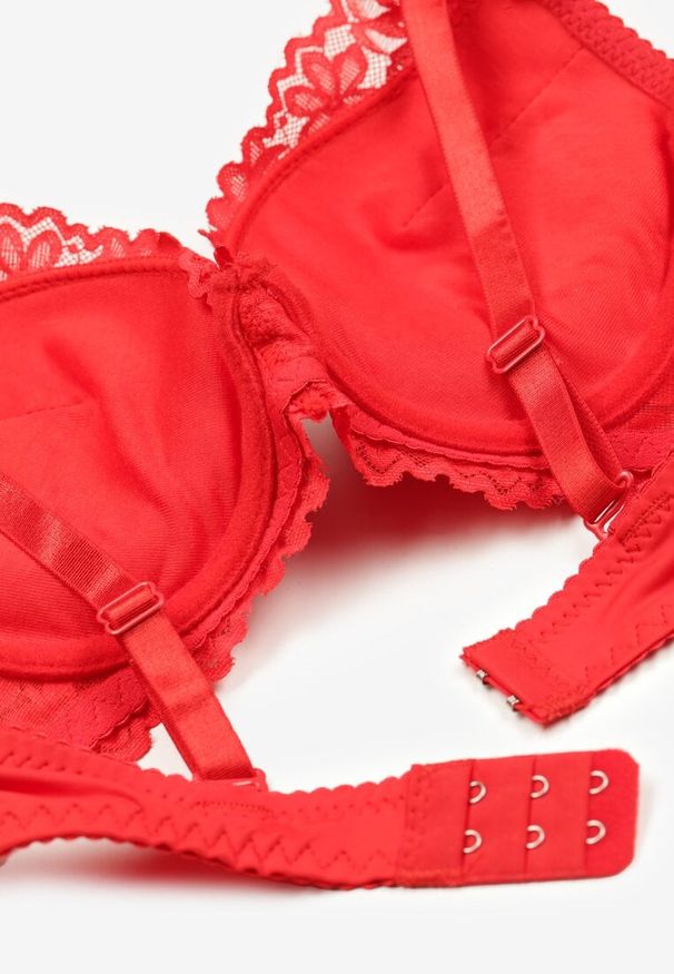 Renee - Czerwony Biustonosz Push-Up Ozdobiony Koronką z Odpinanymi Regulowanymi Ramiączkami Oanessa. Kolor: czerwony. Materiał: koronka. Rodzaj stanika: odpinane ramiączka, push-up. Wzór: aplikacja, koronka