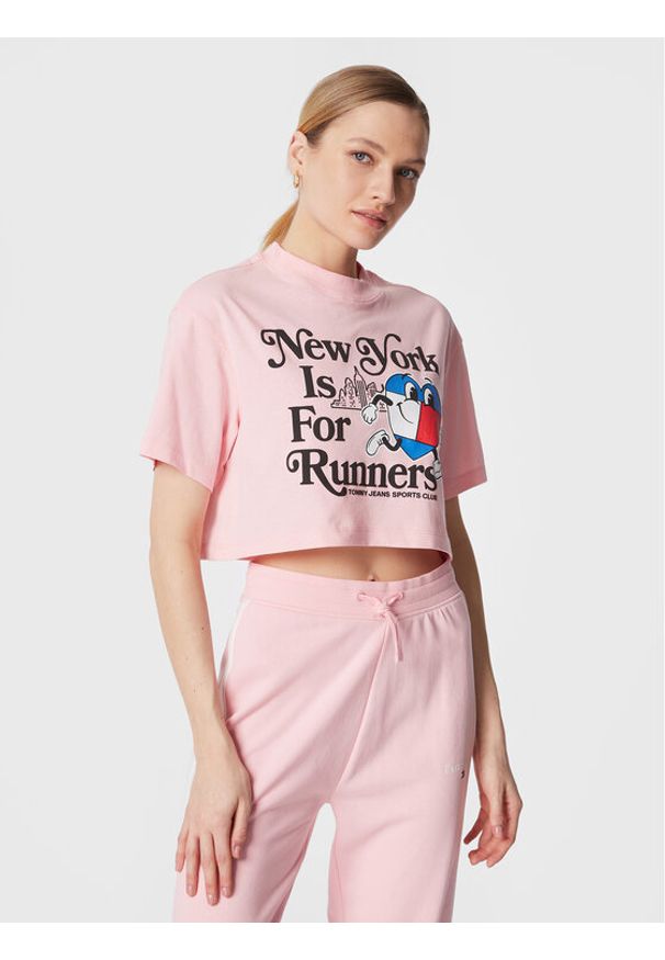 Tommy Jeans T-Shirt Sportees Runners DW0DW14923 Różowy Oversize. Kolor: różowy. Materiał: bawełna