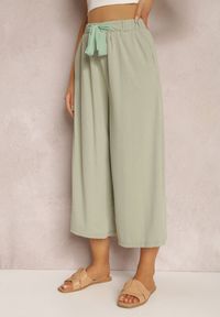 Renee - Zielone Spodnie Tofi. Kolor: zielony. Materiał: materiał, bawełna, tkanina. Wzór: ażurowy, jednolity, gładki #4