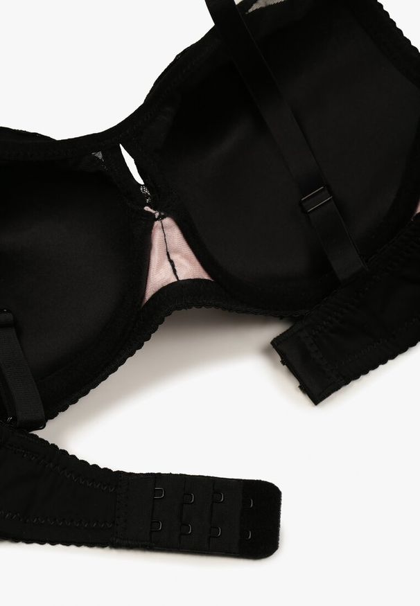 Born2be - Czarno-Różowy Biustonosz z Koronkowymi Zdobieniami i Odpinanymi Ramiączkami Renarra. Kolor: czarny. Materiał: koronka. Rodzaj stanika: odpinane ramiączka. Wzór: aplikacja