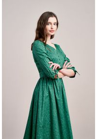 Marie Zélie - Sukienka Odette Idella zielona. Kolor: zielony. Materiał: bawełna, satyna, skóra, materiał #5