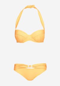 Born2be - Pomarańczowe 2-Częściowe Bikini Stanik Zapinany na Szyi Majtki z Ozdobną Aplikacją Peviana. Kolor: pomarańczowy. Wzór: aplikacja #4