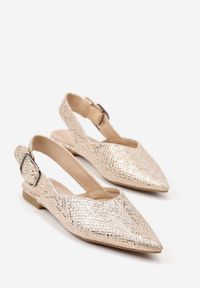 Renee - Złote Sandały Vices Typu Slingback z Wkładką ze Skóry Naturalnej Rallora. Okazja: na co dzień, na spacer. Zapięcie: sprzączka. Kolor: złoty. Materiał: skóra. Wzór: nadruk. Obcas: na obcasie. Styl: elegancki, casual. Wysokość obcasa: średni #5