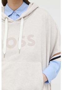 BOSS poncho kolor beżowy. Typ kołnierza: kaptur. Kolor: beżowy. Materiał: materiał #3