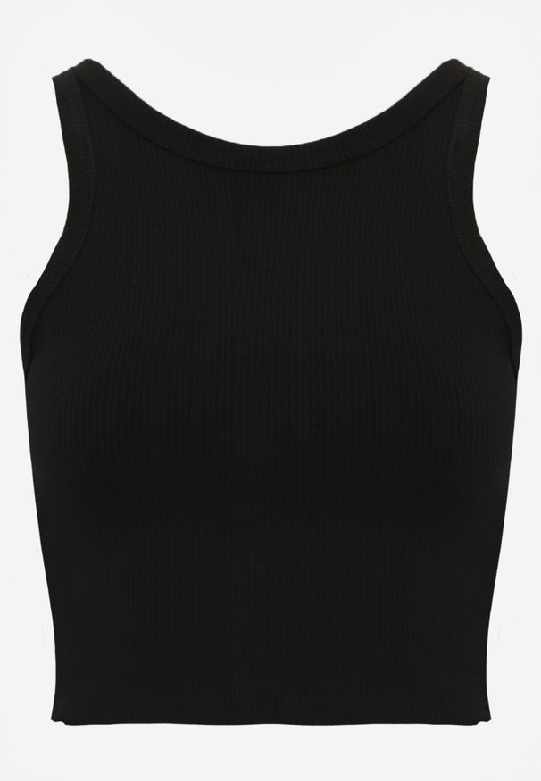 Born2be - Czarny Top z Prążkowanego Materiału Zitessa. Okazja: na co dzień. Kolor: czarny. Materiał: materiał, prążkowany. Długość rękawa: na ramiączkach. Styl: elegancki, klasyczny, casual