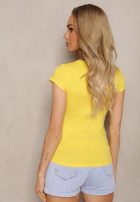 Renee - Żółty Koszulka T-shirt z Bawełny z Ozdobnym Nadrukiem Efita. Kolor: żółty. Materiał: bawełna. Wzór: nadruk. Sezon: lato #3