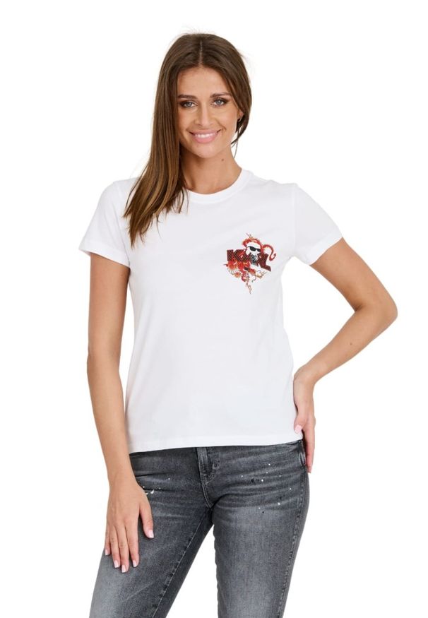Karl Lagerfeld - KARL LAGERFELD Biały damski t-shirt ikonik lny, Rozmiar L. Kolor: biały. Materiał: len