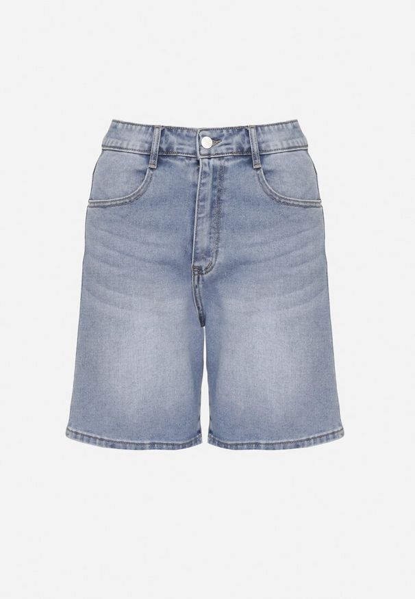 Born2be - Niebieskie Jeansowe Szorty Bermudy z Wysokim Stanem Tenilorea. Okazja: na co dzień. Stan: podwyższony. Kolor: niebieski. Materiał: jeans. Wzór: aplikacja. Styl: elegancki, klasyczny, casual