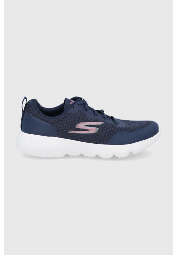 skechers - Skechers Buty kolor granatowy na płaskiej podeszwie. Nosek buta: okrągły. Zapięcie: sznurówki. Kolor: niebieski. Materiał: guma. Obcas: na płaskiej podeszwie