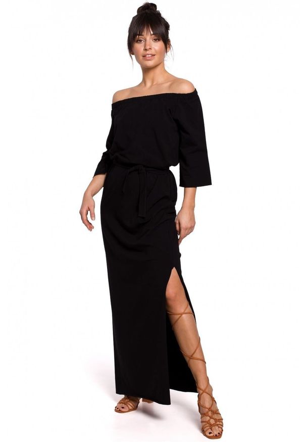 BE - Bawełniana sukienka maxi z odkrytymi ramionami na lato. Okazja: na co dzień. Materiał: bawełna. Sezon: lato. Typ sukienki: z odkrytymi ramionami. Styl: casual. Długość: maxi