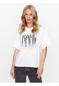 Karl Lagerfeld - T-Shirt KARL LAGERFELD. Typ kołnierza: dekolt w karo. Kolor: biały