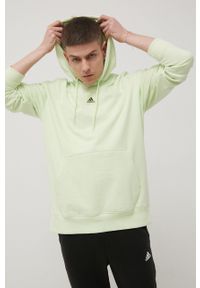 Adidas - adidas bluza bawełniana męska kolor zielony z kapturem gładka. Typ kołnierza: kaptur. Kolor: zielony. Materiał: bawełna. Wzór: gładki