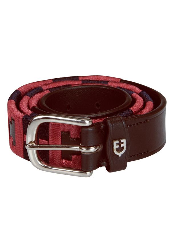 EQUESTRO - Skórzany pasek damski w geometryczny wzór Equestro. Kolor: wielokolorowy, niebieski, czerwony, brązowy. Materiał: skóra. Wzór: geometria. Styl: elegancki