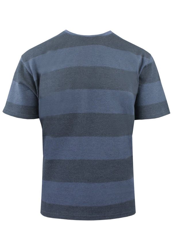 Dzianinowy T-Shirt Męski - Brave Soul - Odcienie Niebieskiego. Okazja: na co dzień. Kolor: niebieski. Materiał: bawełna, poliester. Wzór: prążki, paski. Sezon: wiosna, lato. Styl: casual