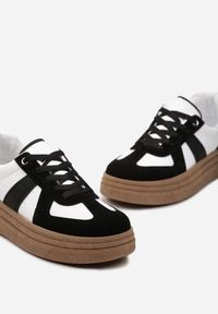 Born2be - Czarno-Białe Sneakersy na Niskiej Platformie z Materiałowymi Wstawkami Xeonbia. Kolor: czarny. Materiał: materiał. Obcas: na platformie #6