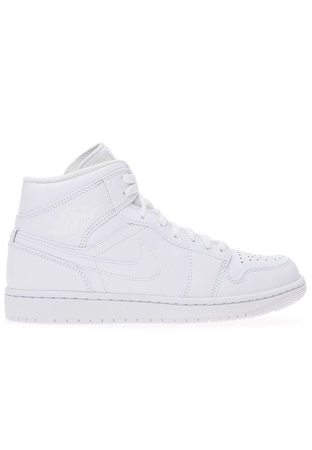 Buty Nike Air Jordan 1 MID 554724-136 - białe. Wysokość cholewki: za kostkę. Kolor: biały. Materiał: guma, syntetyk. Szerokość cholewki: normalna. Sport: fitness