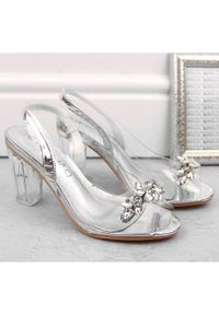 POTOCKI - Transparentne sandały damskie na słupku z cyrkoniami srebrne Potocki WS43305 srebrny. Kolor: srebrny. Obcas: na słupku
