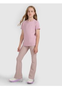 4f - 4F T-shirt oversize gładki dziewczęcy - różowy 140 (9-10 lat). Okazja: na co dzień. Kolor: różowy. Materiał: dzianina, jersey, bawełna. Długość rękawa: krótki rękaw. Długość: krótkie. Wzór: gładki. Sezon: lato. Styl: casual, klasyczny, sportowy #2