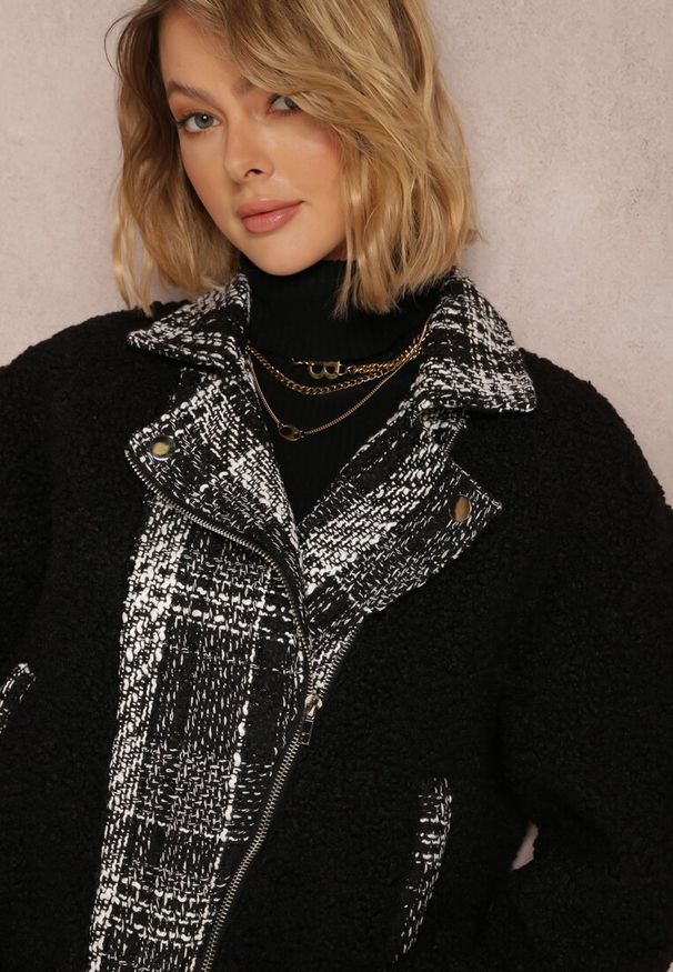 Renee - Czarna Kurtka Oversize z Futerka Baranek Lesova. Okazja: na co dzień. Kolor: czarny. Materiał: futro. Styl: casual, elegancki