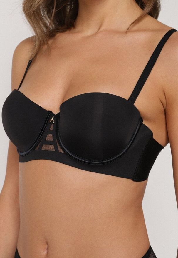 Born2be - Czarny Gładki Biustonosz Balkonetka Dalilin. Kolor: czarny. Wzór: gładki