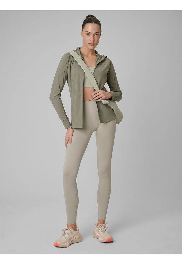 4f - 4F Bluza treningowa regular szybkoschnąca damska - oliwkowa S. Kolor: zielony. Długość rękawa: raglanowy rękaw