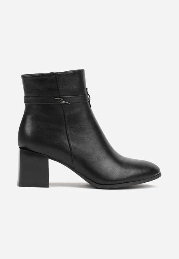 Born2be - Czarne Eleganckie Botki na Niskim Słupku z Ozdobnym Paskiem z Aplikacją Avelerie. Okazja: na spotkanie biznesowe. Zapięcie: pasek. Kolor: czarny. Wzór: aplikacja. Obcas: na słupku. Styl: elegancki