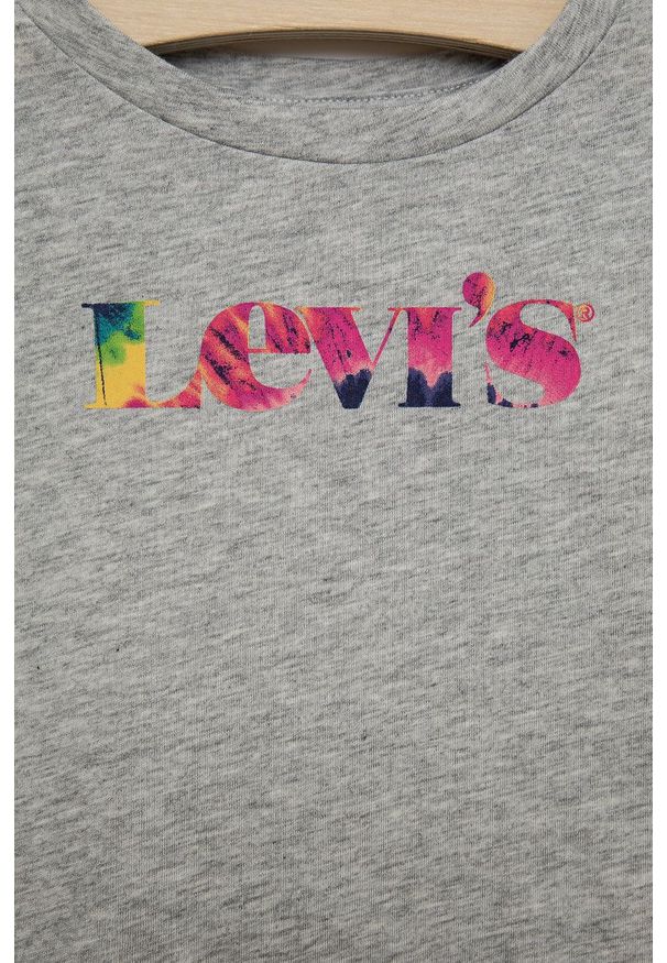 Levi's® - Levi's T-shirt bawełniany dziecięcy kolor szary. Okazja: na co dzień, na spotkanie biznesowe. Kolor: szary. Materiał: bawełna. Wzór: nadruk. Styl: biznesowy, casual