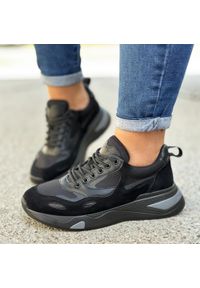 Czarne sneakersy półbuty damskie Vinceza 10728 Bk/bk. Kolor: czarny. Materiał: zamsz, tkanina, skóra. Obcas: na obcasie. Wysokość obcasa: średni