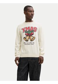 Jack & Jones Sweter Holiday 12287994 Beżowy Relaxed Fit. Kolor: beżowy. Materiał: bawełna