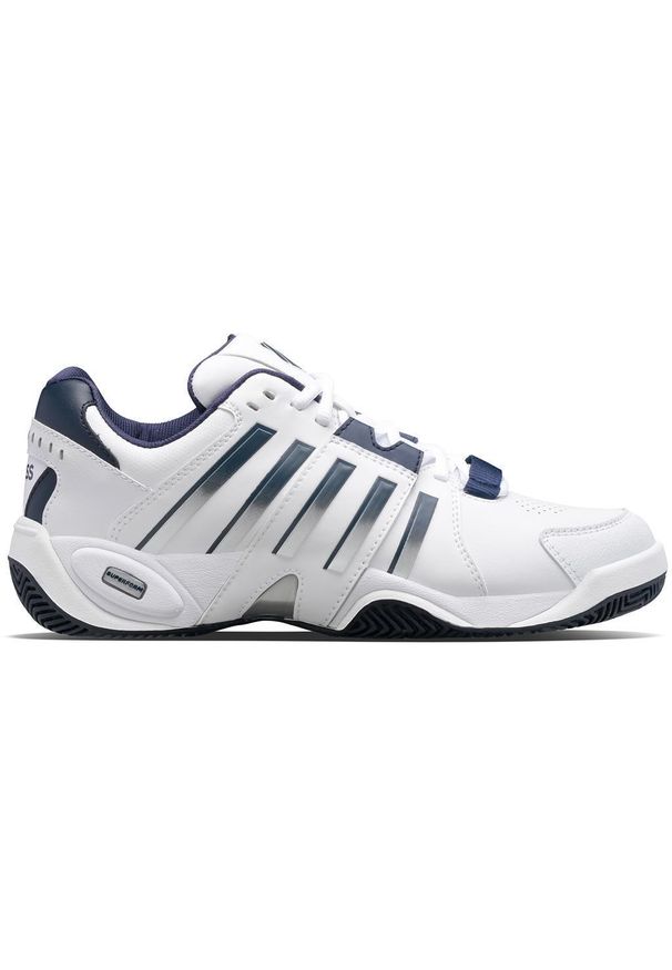 Buty do tenisa K-Swiss Accomplish IV. Kolor: szary, wielokolorowy, biały. Materiał: syntetyk, materiał. Szerokość cholewki: normalna. Sport: tenis