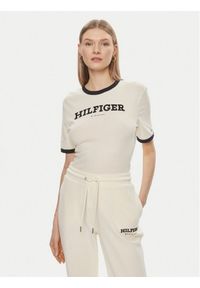 TOMMY HILFIGER - Tommy Hilfiger T-Shirt Monotype WW0WW41208 Beżowy Regular Fit. Kolor: beżowy. Materiał: bawełna #1