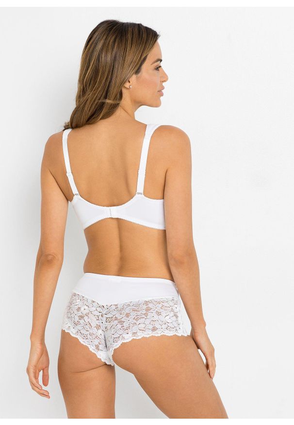 bonprix - Figi maxi panty z koronką. Kolor: biały. Materiał: koronka. Wzór: koronka