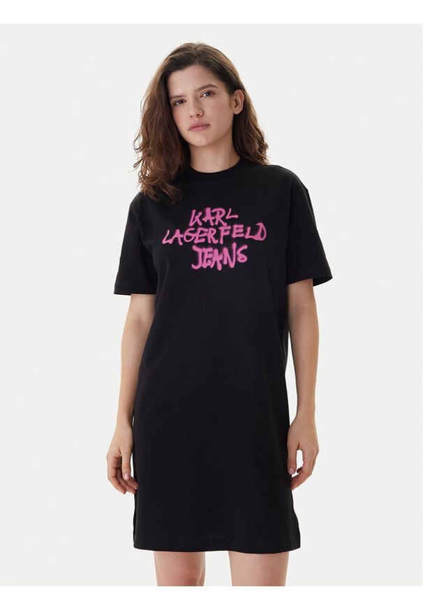 Karl Lagerfeld Jeans Sukienka codzienna B1W13043 Czarny Regular Fit. Okazja: na co dzień. Kolor: czarny. Materiał: bawełna. Typ sukienki: proste. Styl: casual